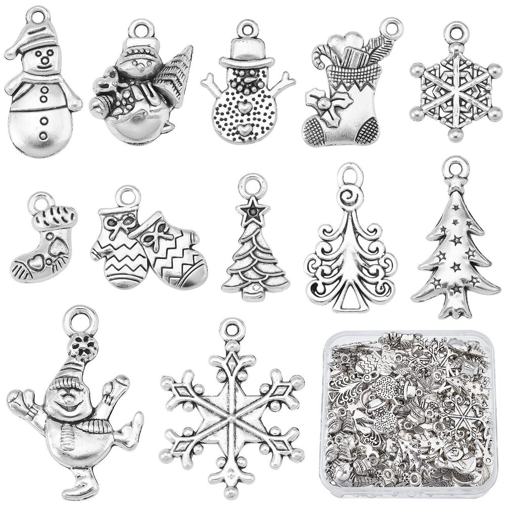 3793 1 Box 120Pcs 12 Style Christmas Tibetan Style Charms Winter Theme